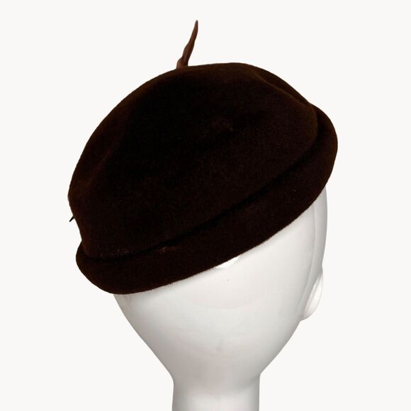 Vintage Henry Pollak Fascinator 30s 40s Selkirk Brown Wool Feather Topper Hat - Picture 4 of 7